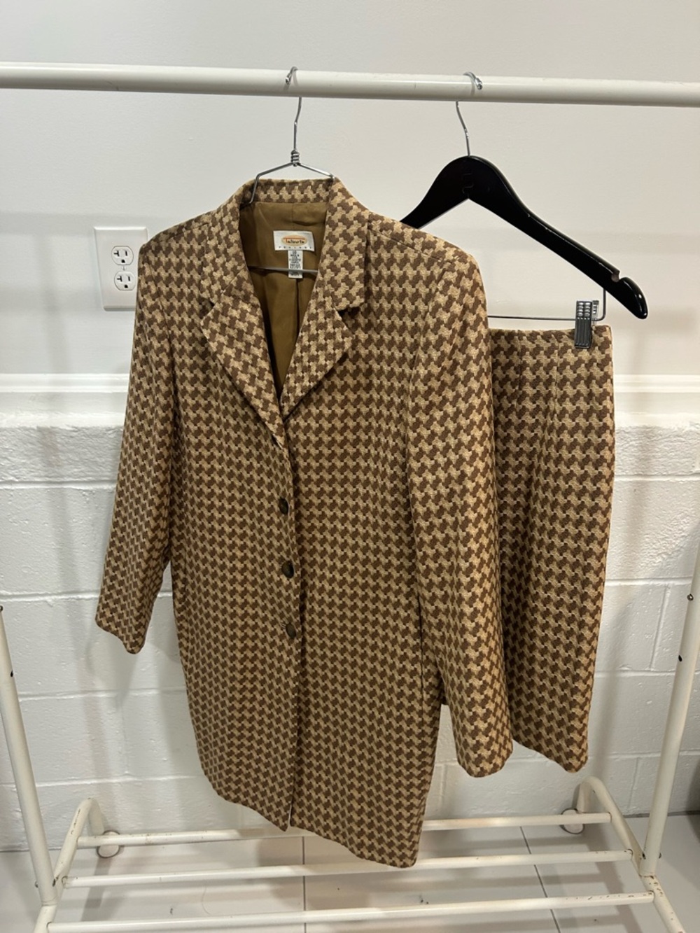 Talbots Brown Houndstooth Wool Pea Coat and Skirt Set